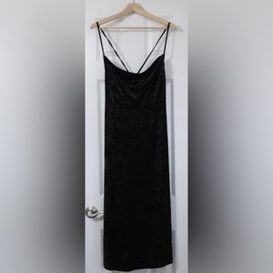 Black velvet spaghetti strap dress